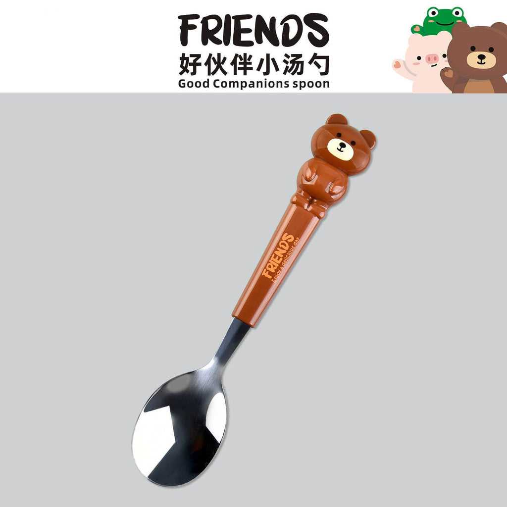 Kids Cartoon Little Bear Pink Pig Stainless Steel Tableware Set Baby Eating Small Spoon Student Portable Travel Soup Spoon