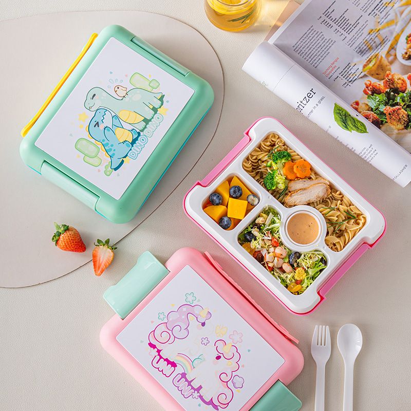 Cartoon Dinosaur Student Compartment Lunch Box Microwave Safe Heating Bento Box Kids Travel Food Container