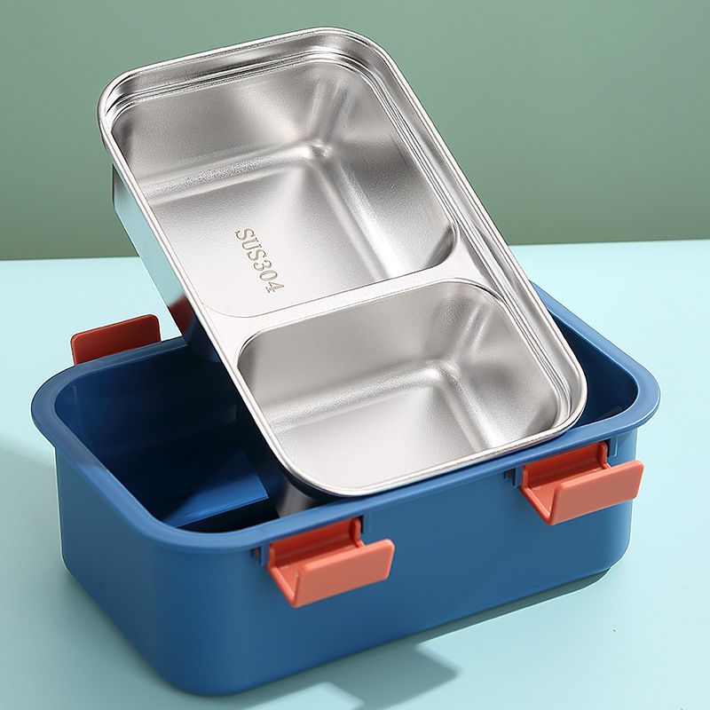 Student Minimalist 304 Stainless Steel Compartment Lunch Box Office Worker Buckle Lunch Bento Box with Lid Portable Food Container