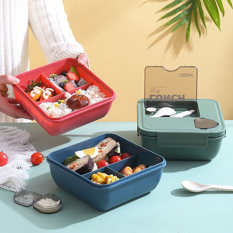 Japanese Style Student Compartment Buckle Lunch Box Travel Food Container Office Worker Lunch Bento Box with Cutlery