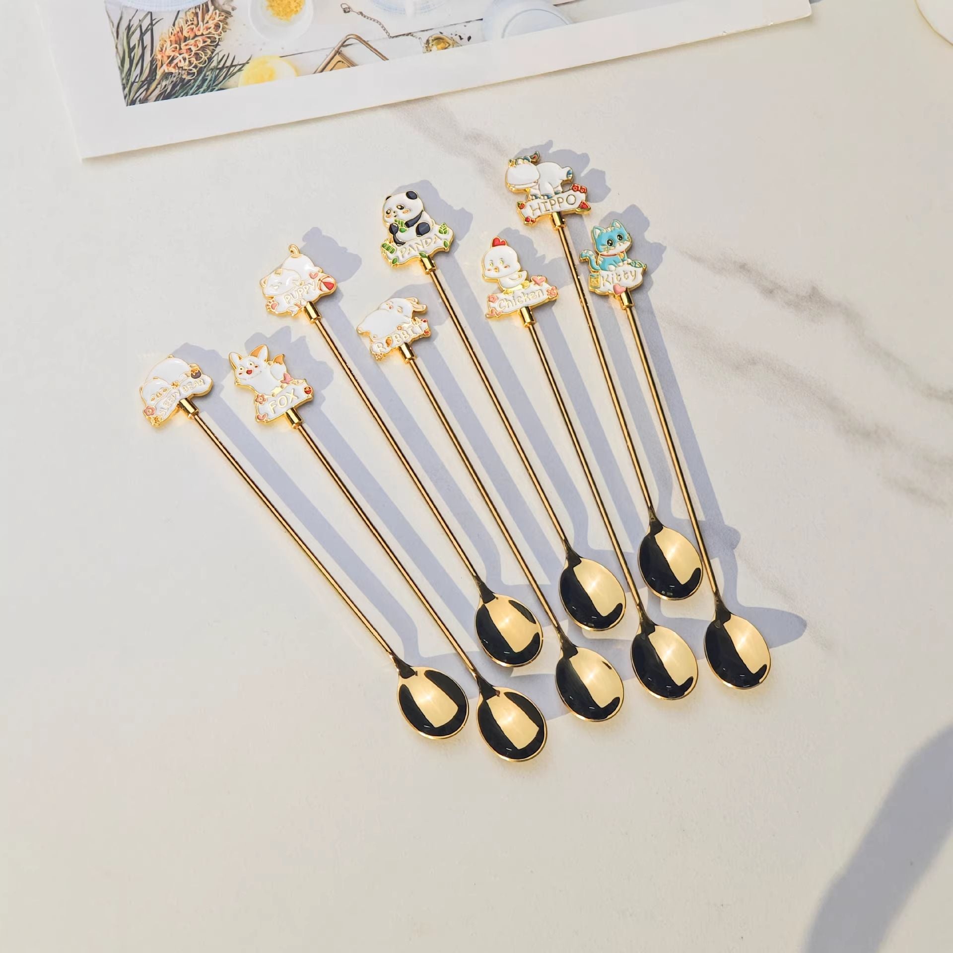 Cartoon Kids 304 Stainless Steel Spoon Zinc Alloy Cake Popsicle Long Ice Spoon Japanese Style Stirring Spoon Dessert Spoon