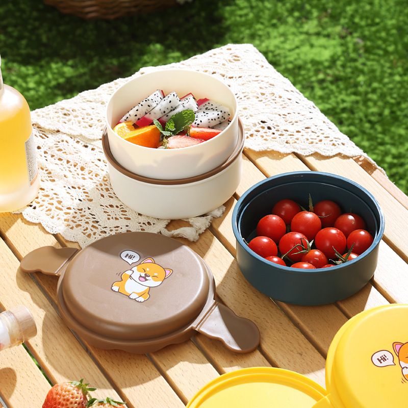 Cartoon Kids Double-Layer Buckle Lunch Box Student Microwave Safe Light Lunch Bento Box Camping Small Food Container