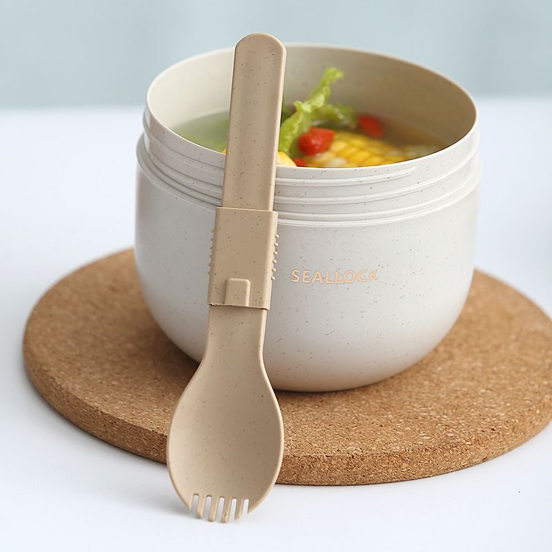 Student Japanese Style Wheat Straw Compartment Lunch Box with Spoon and Fork Water Cup Set Travel Portable Lunch Bento Box Gift