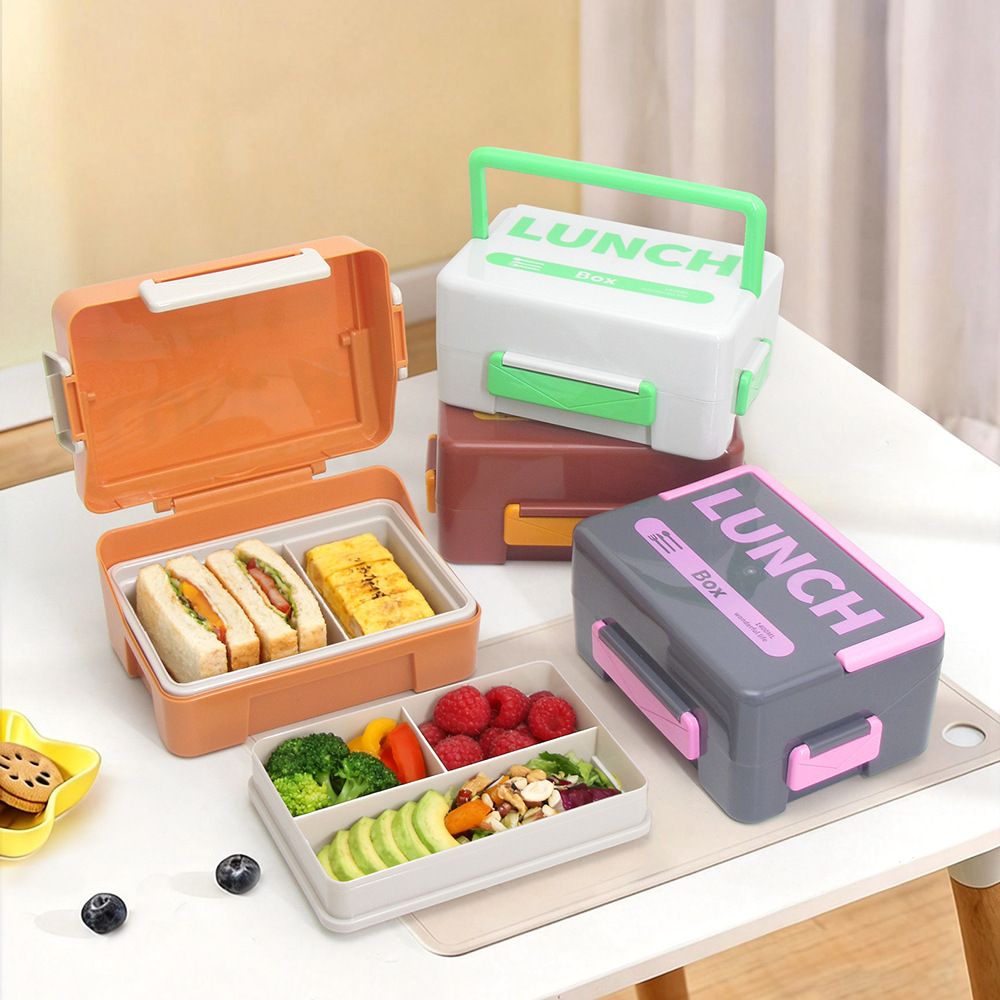 Student Minimalist Compartment Double-Layer Plastic Lunch Box Microwave Safe Portable Outdoor Picnic Food Container