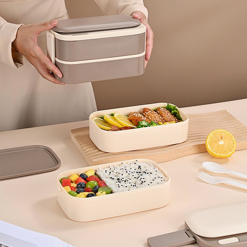 Minimalist Student 304 Stainless Steel Japanese Style Double-Layer Lunch Box Office Worker Cafeteria Lunch Bento Box Outdoor Travel