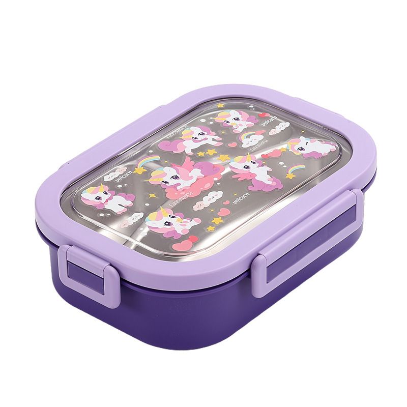 Student Cartoon 304 Stainless Steel Compartment Lunch Box with Lid Office Worker Portable Lunch Bento Box Travel Food Container