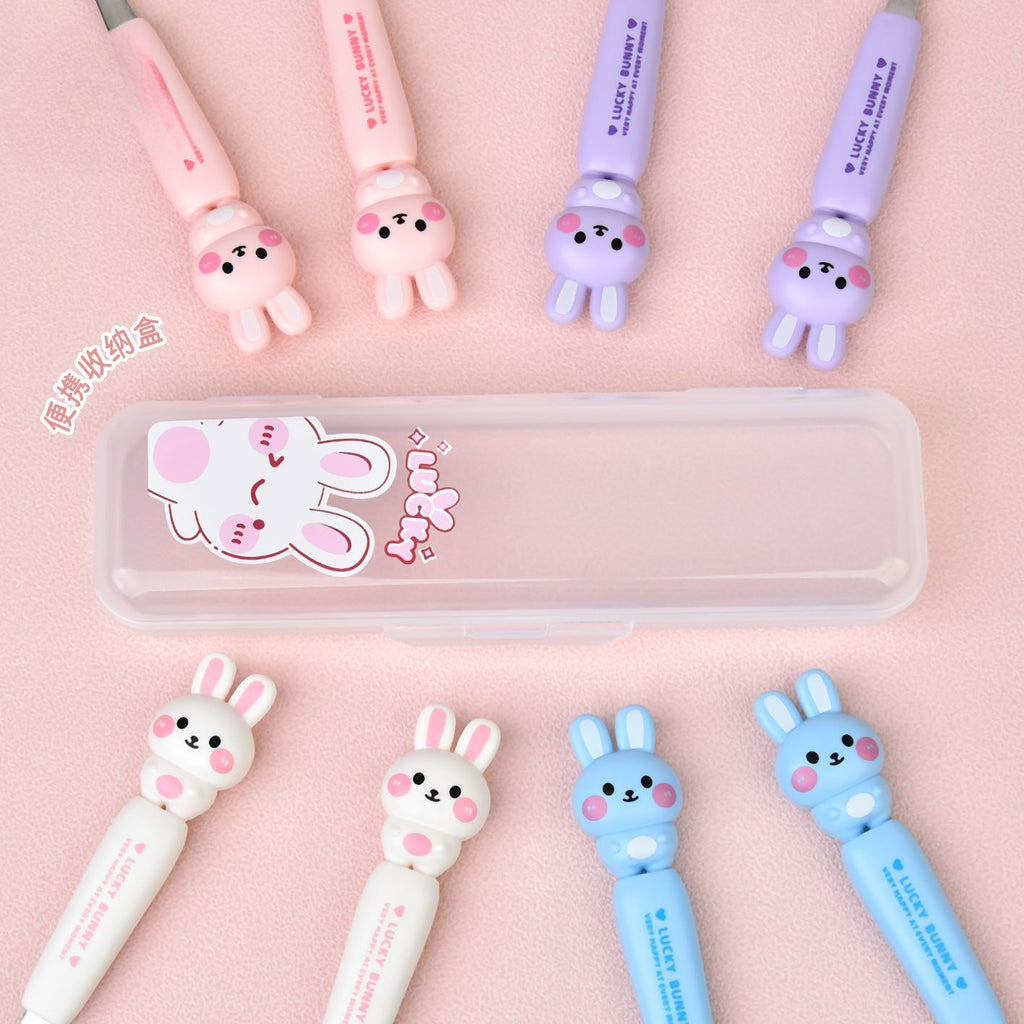 Cartoon Rabbit Stainless Steel Cute Kids Tableware Set Student Portable Spoon and Fork 2-Piece Set Eating Spoon Gift