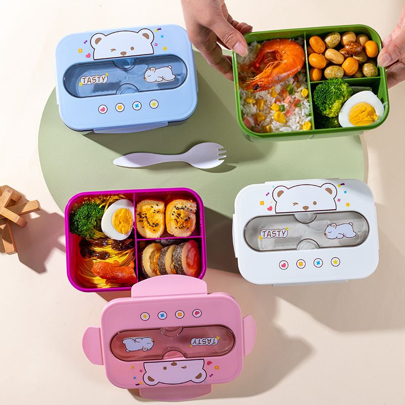 Kids Cartoon Little Bear Lunch Box and Water Cup Set Student Compartment Lunch Bento Box Travel Portable Food Container Gift Logo