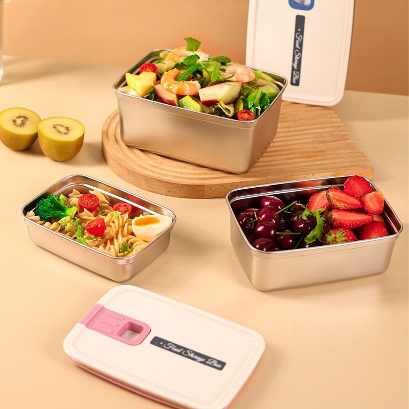 Minimalist Large Capacity 304 Stainless Steel Student Lunch Box Office Worker Square Lunch Bento Box Fresh-Keeping Storage Box