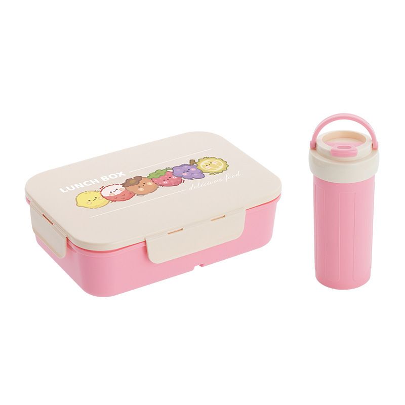 Student Rectangular Plastic PP Flip-Top Compartment Lunch Box and Water Cup Office Worker Microwave Safe Lunch Bento Box