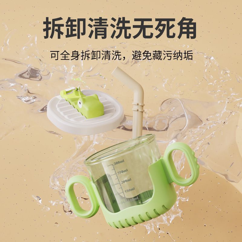Cartoon Crocodile Kids Training Cup with Handle Scale Kindergarten Baby Straw Cup Milk Cup Gift