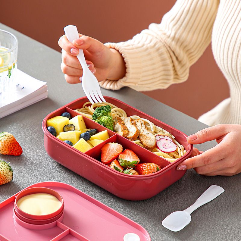 Minimalist Office Worker Large Capacity Compartment Buckle Lunch Box Student Lunch Bento Box Microwave Safe with Cutlery