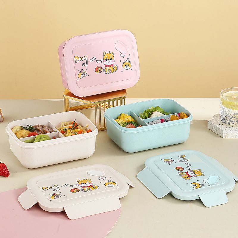 Student Bamboo Fiber Cartoon Compartment Lunch Box Japanese Style Lunch Bento Box Microwave Safe Kids Travel Food Container