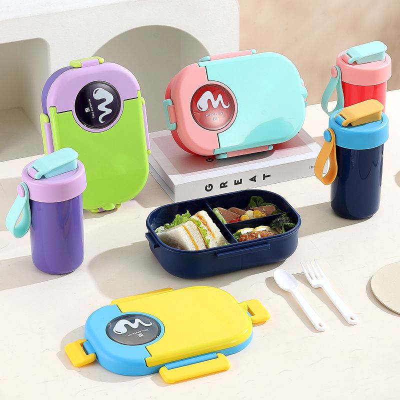Minimalist Student Buckle Compartment Lunch Box and Water Cup Set Office Worker 304 Stainless Steel Lunch Bento Box Food Container