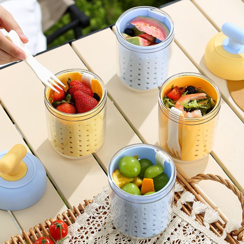 Student Stylish Double-Layer Fruit Cup Cereal Brewing Water Cup Office Worker Portable Salad Cup