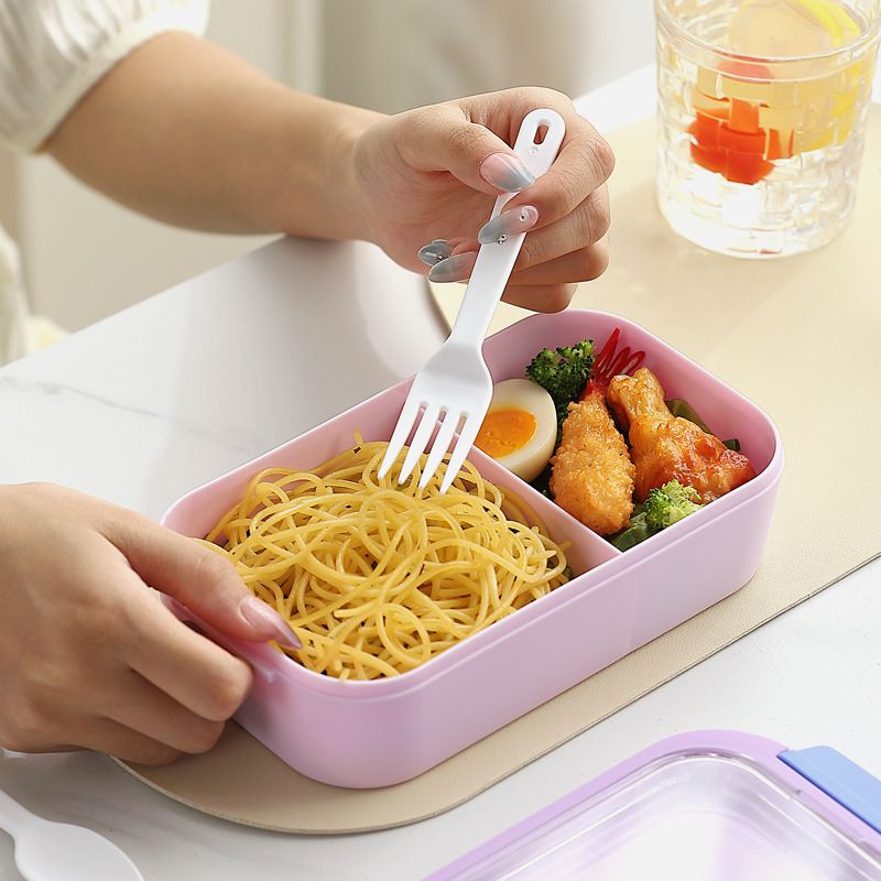 Minimalist Student 304 Stainless Steel Compartment Lunch Box Office Worker Plastic Buckle Bento Lunch Box with Cutlery