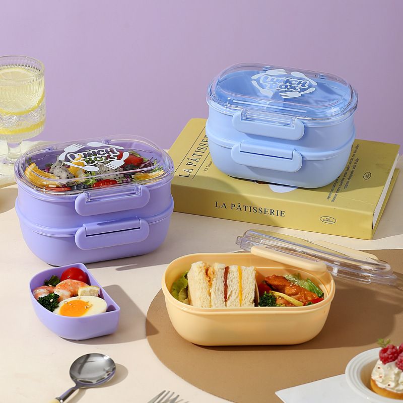 Minimalist Student Single/Double Layer Plastic Lunch Box with Lid Office Worker Portable Lunch Bento Box Food Container