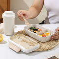 Student Compartment Wheat Lunch Box Microwave Safe Heating Office Worker Lunch Bento Box with Cutlery Water Cup Set