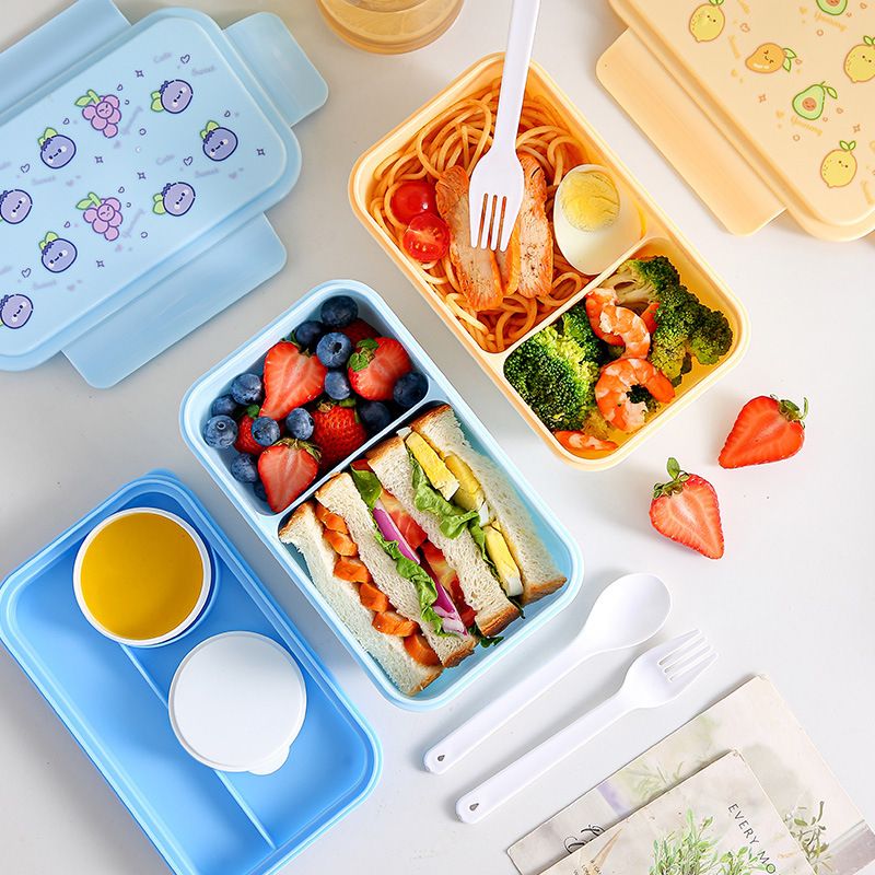 Cute INS Style Student Compartment Rectangular Lunch Box Candy Color Lunch Bento Box Microwave Safe Food Container