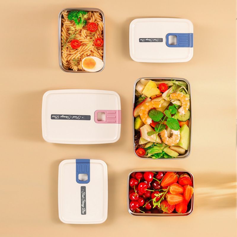 Minimalist Large Capacity 304 Stainless Steel Student Lunch Box Office Worker Square Lunch Bento Box Fresh-Keeping Storage Box