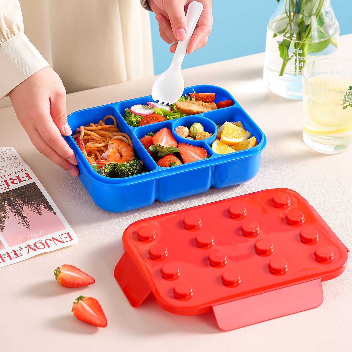Fiambrera Bento de PP al por mayor, recipiente apilable para alimentos
