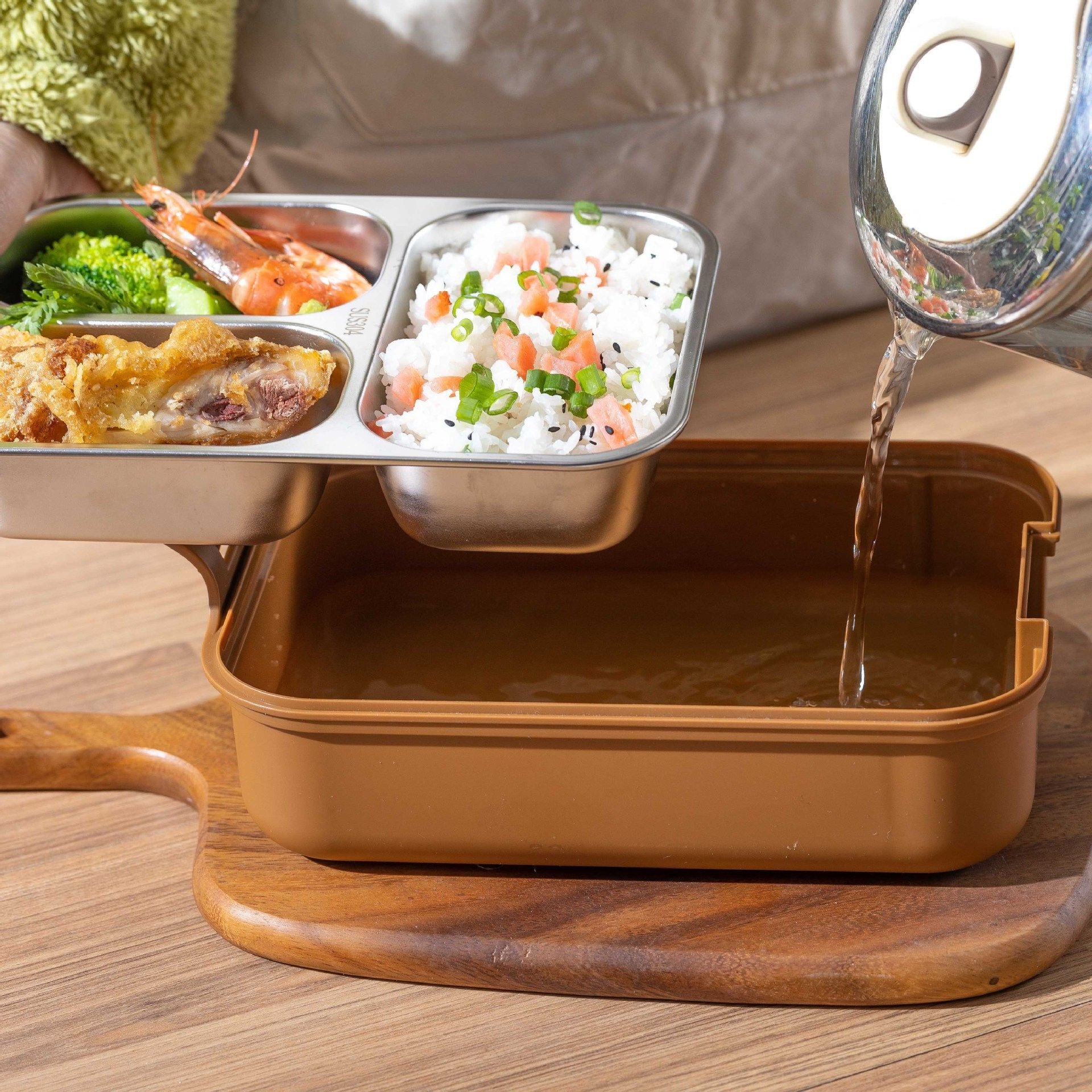 Little Bear Lunch Box 304 Stainless Steel Square Lunch Box with Cutlery 3 Portable Lunch Box Student Takeout Bento Box