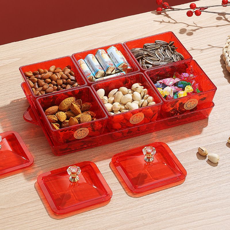 Living Room Household Compartment Candy Plate Snack Dessert Candy Box with Lid Festive Nuts Sunflower Seeds Dried Fruit