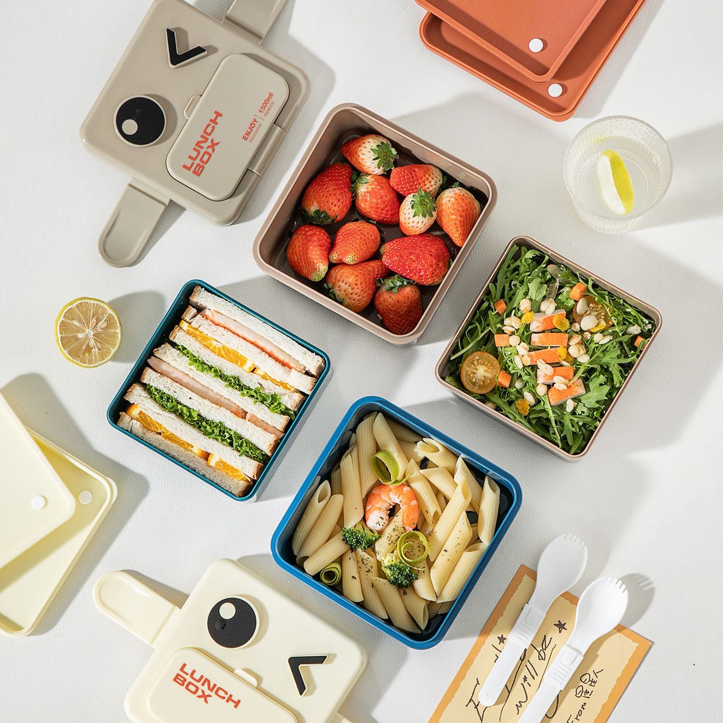 Creative Double-Layer Kids Lunch Box Storage Food Container Student Square Microwave Safe Lunch Bento Box with Lid