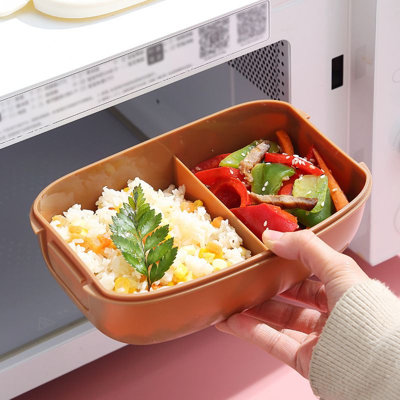 Japanese Style Student Minimalist Compartment Lunch Bento Box Office Worker Portable Lunch Box Microwave Safe Heating with Cutlery
