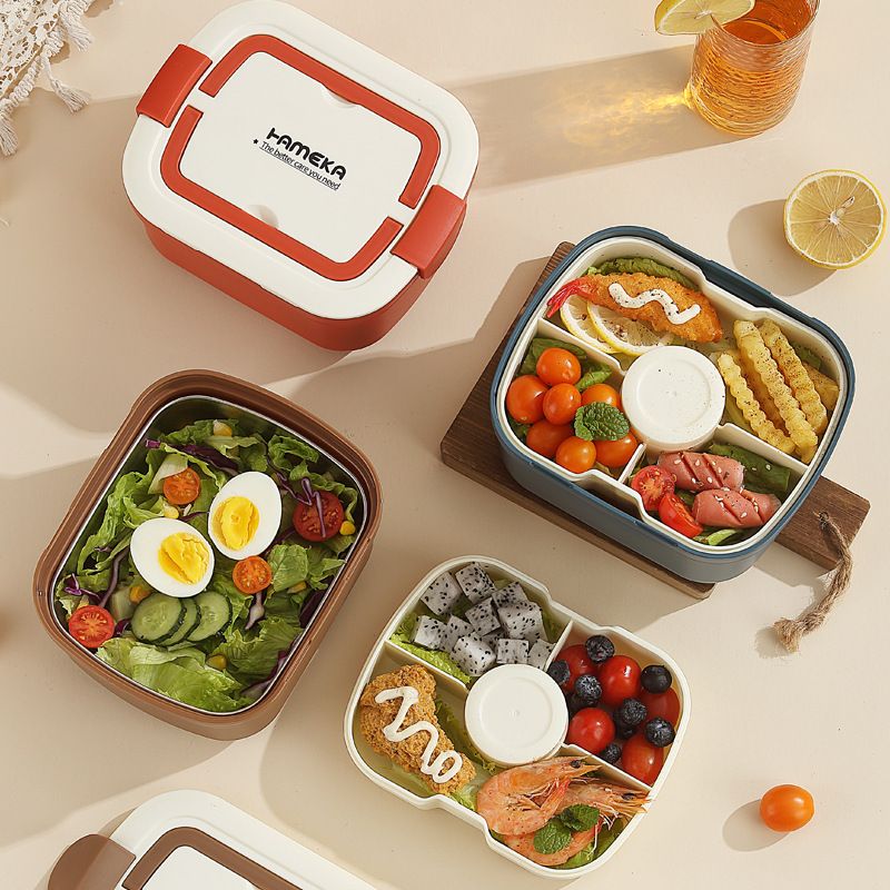 Minimalist Student Double-Layer Compartment Stainless Steel Buckle Lunch Box Office Worker Portable Lunch Bento Box Food Container