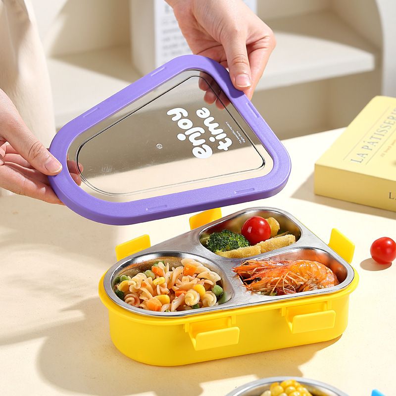 Cartoon Student 304 Stainless Steel Lunch Box Office Worker Compartment Lunch Bento Box with Lid Tableware