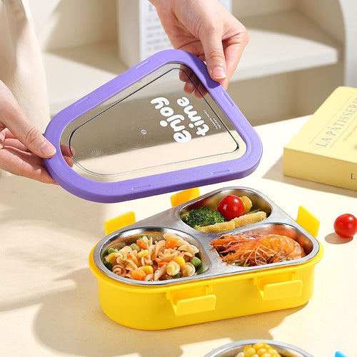 Cartoon Student 304 Stainless Steel Lunch Box Office Worker Compartment Lunch Bento Box with Lid Tableware
