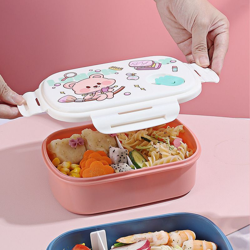 Cartoon Plastic Student Compartment Lunch Box Microwave Safe Kids Picnic Food Container Bento Box Water Cup Set