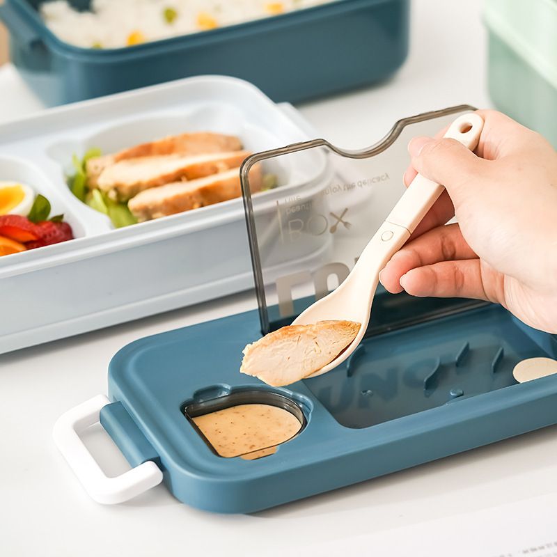Minimalist Japanese Style Light Double-Layer Plastic Compartment Lunch Box Student Lunch Bento Box Microwave Safe Heating Sauce Box