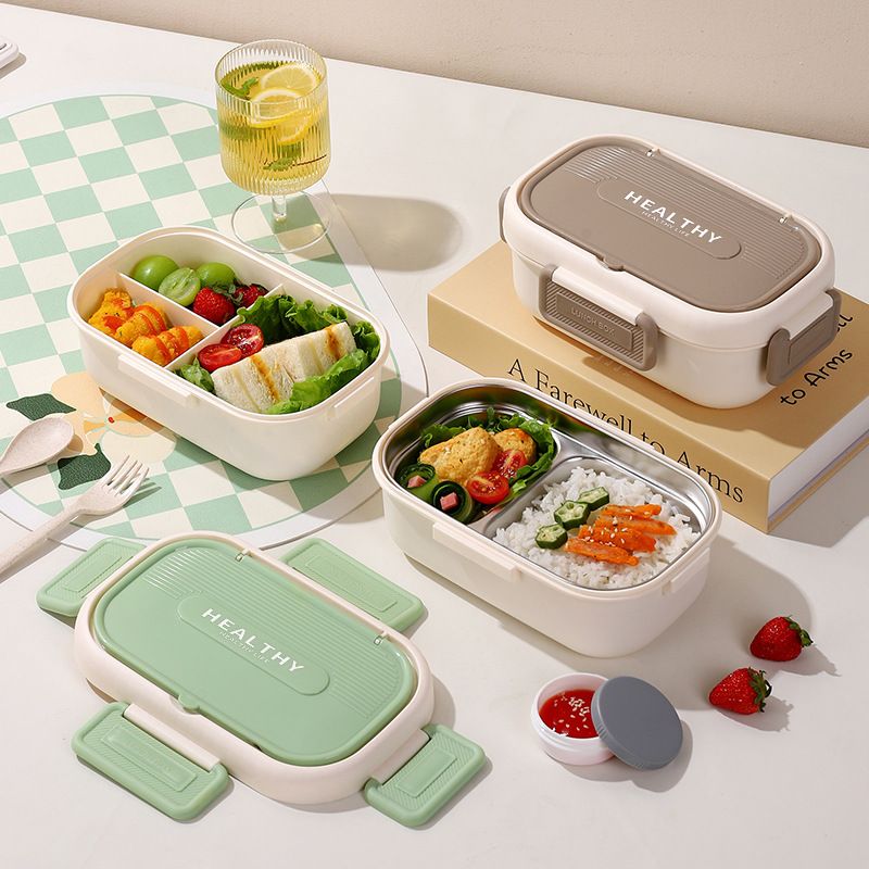 Office Worker Minimalist Buckle Plastic PP Compartment Lunch Box Student 304 Stainless Steel Lunch Box Food Container