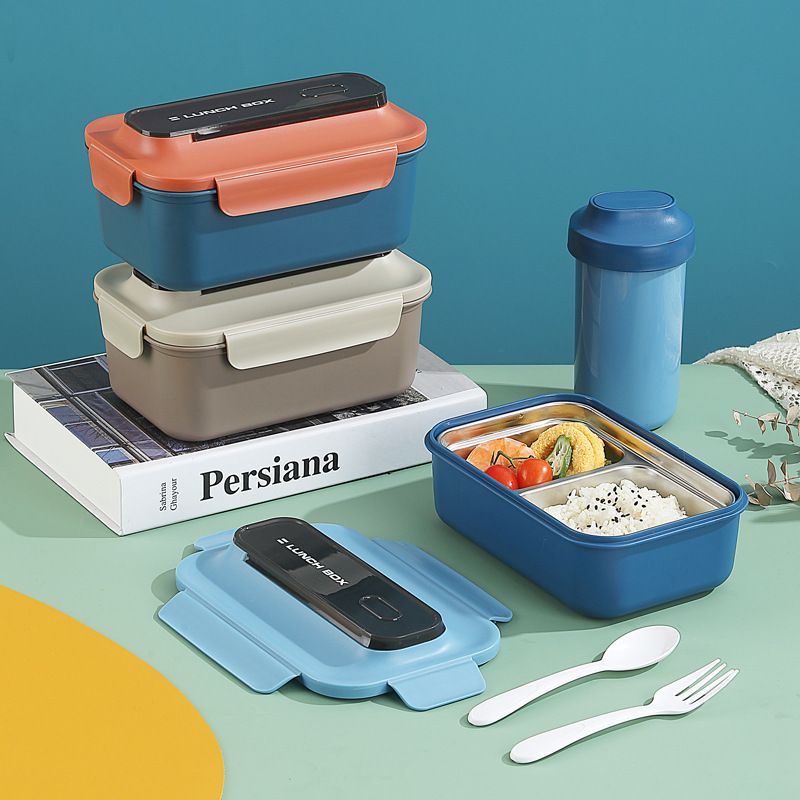 Student Minimalist PP Compartment Lunch Box Office Worker 304 Stainless Steel Lunch Bento Box Portable Water Cup Tableware Set