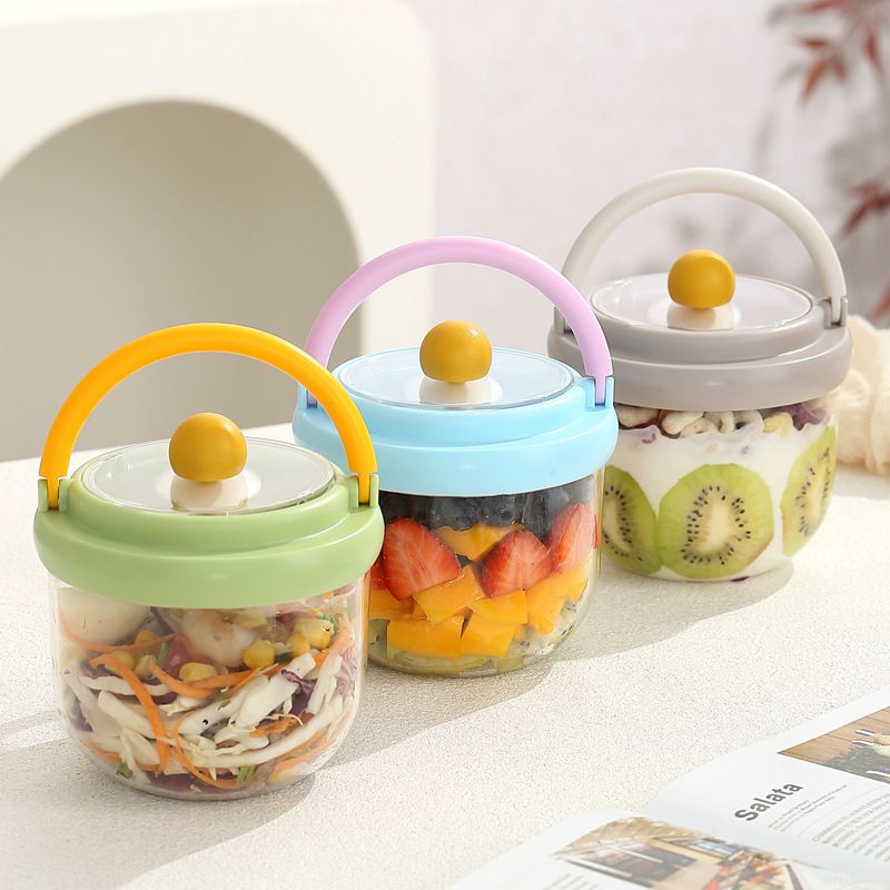 Stylish Student Breakfast Cup Oatmeal Cup with Lid Tableware Round Fresh-Keeping Storage Portable Lunch Box