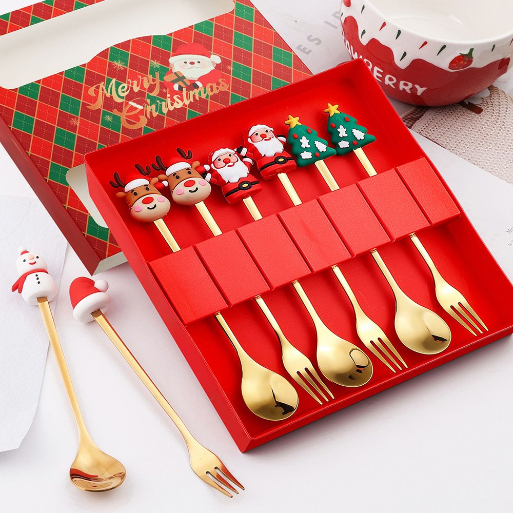 Spoon Christmas Spoon Tableware Santa Claus Reindeer Christmas Set Spoon Gift