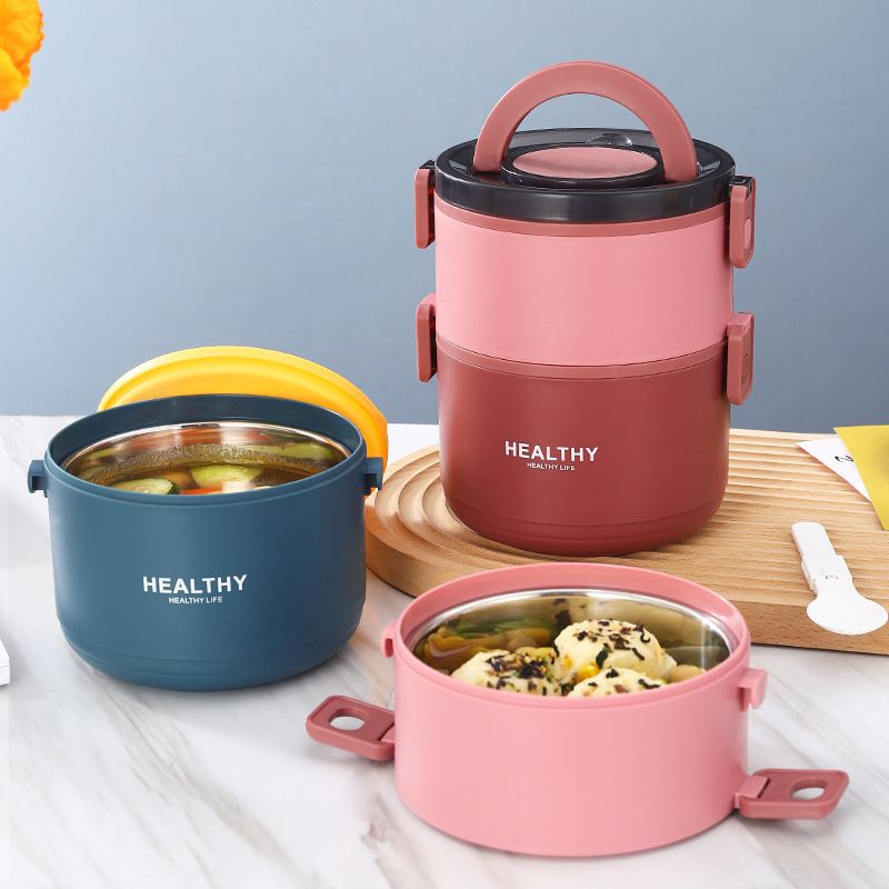 Creative 304 Stainless Steel Round Bucket Portable Multi-Layer Large Capacity Lunch Box Student Bento Food Container