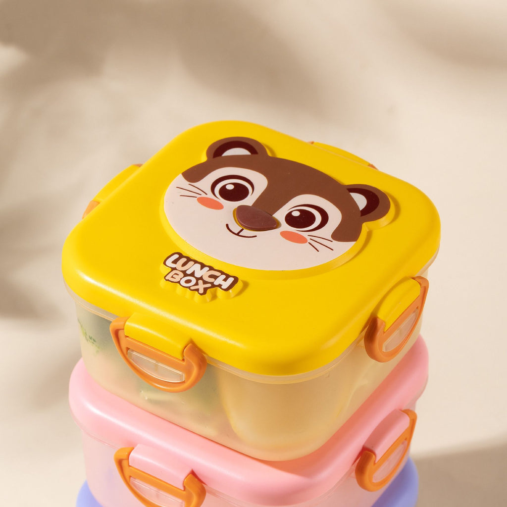 Student Cartoon Square Transparent Plastic Lunch Box with Bowl Kids Spring Outing Picnic Bento Food Container