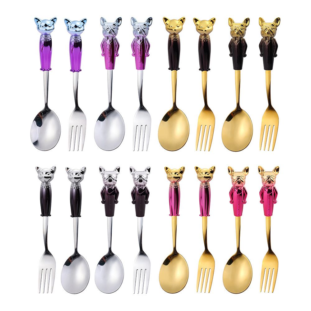 Creative Iridescent Cat Large Spoon Dessert Household Spoon Fork Pet Gift