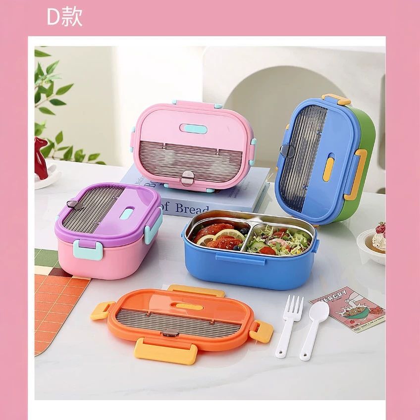 Nordic Student Compartment Lunch Box PP Bento Box Office Worker 304 Stainless Steel Lunch Box with Spoon and Fork
