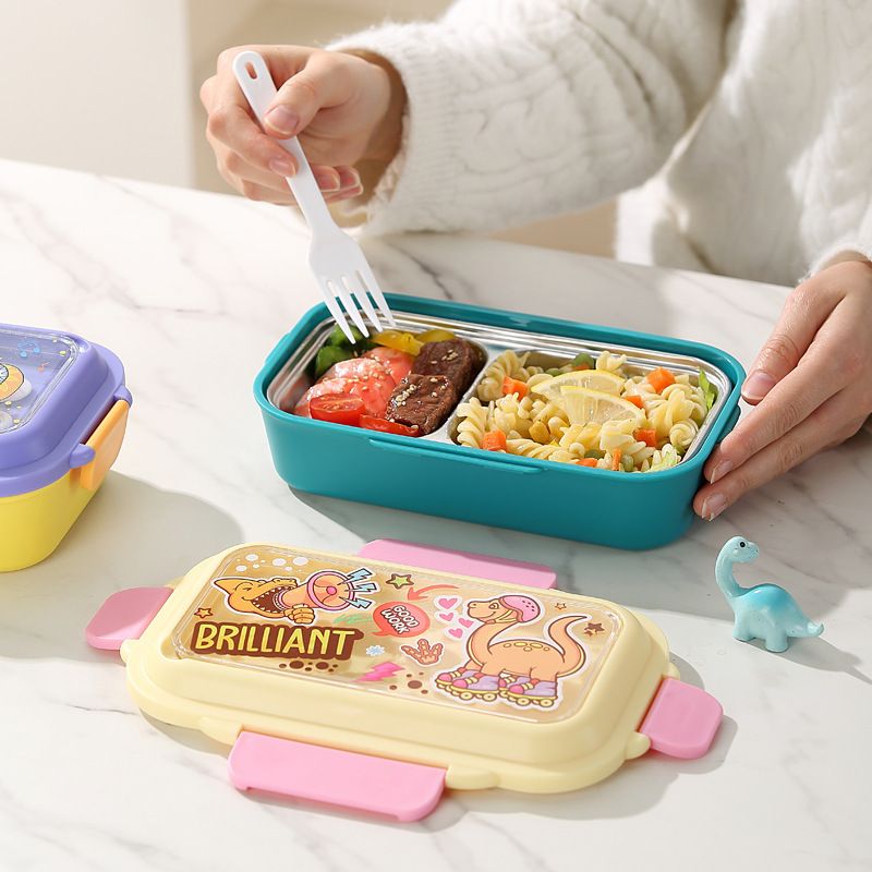 Kids Cartoon 304 Stainless Steel Compartment Small Lunch Box Snack Food Container Student Lunch Bento Box with Lid