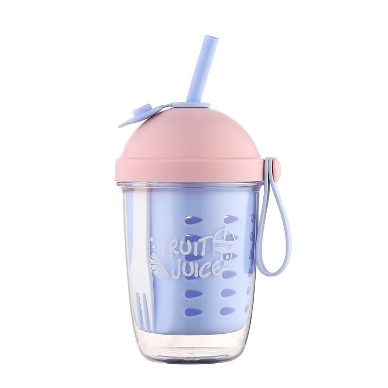 Stylish Student Draining Fruit Salad Cup Minimalist Plastic Straw Cup Portable Milk Cup