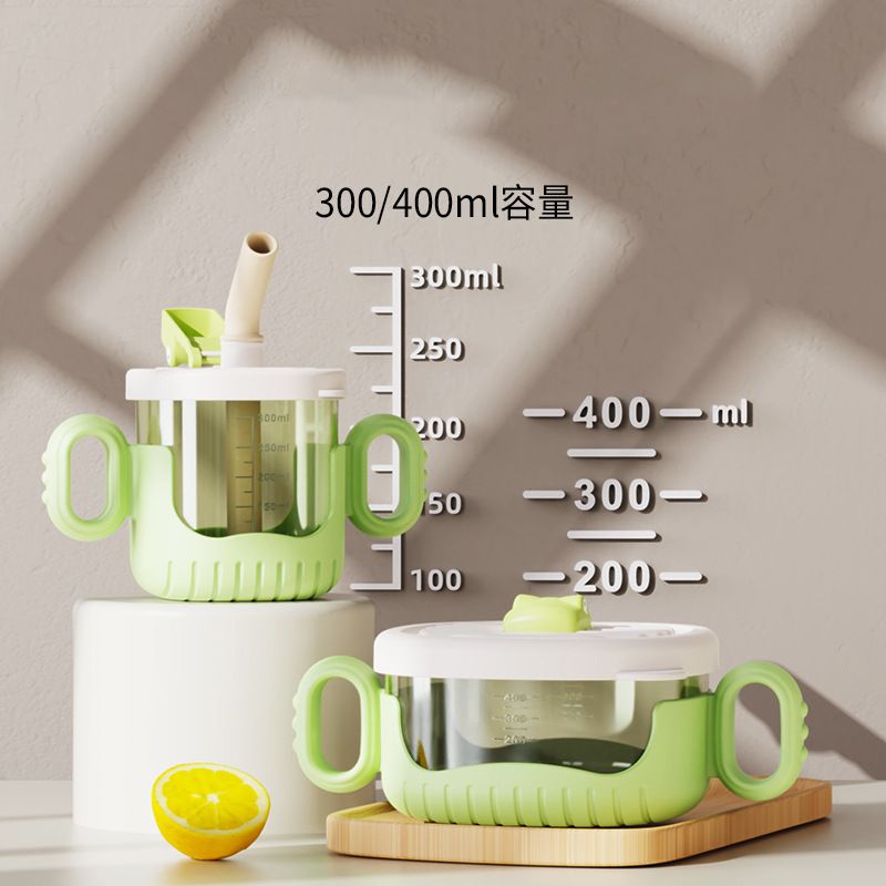 Cartoon Kids Crocodile Water Cup Baby Food Bowl Spoon and Fork Tableware Set Baby Study Eating Bowl with Scale Straw