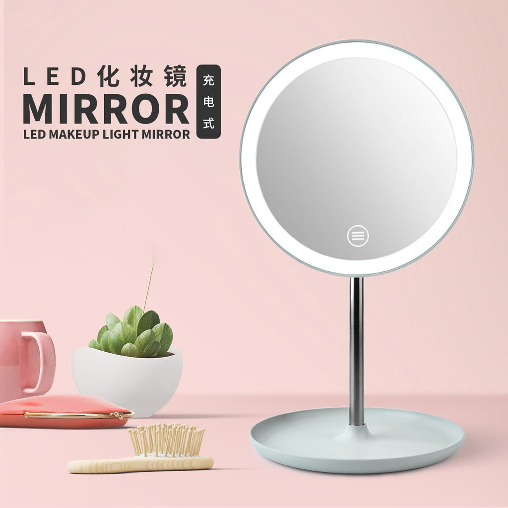 Makeup Mirror LED Desktop Rechargeable with Light Student Dorm Round Vanity Mirror Live Streaming Fill Light Makeup Portable Mirror