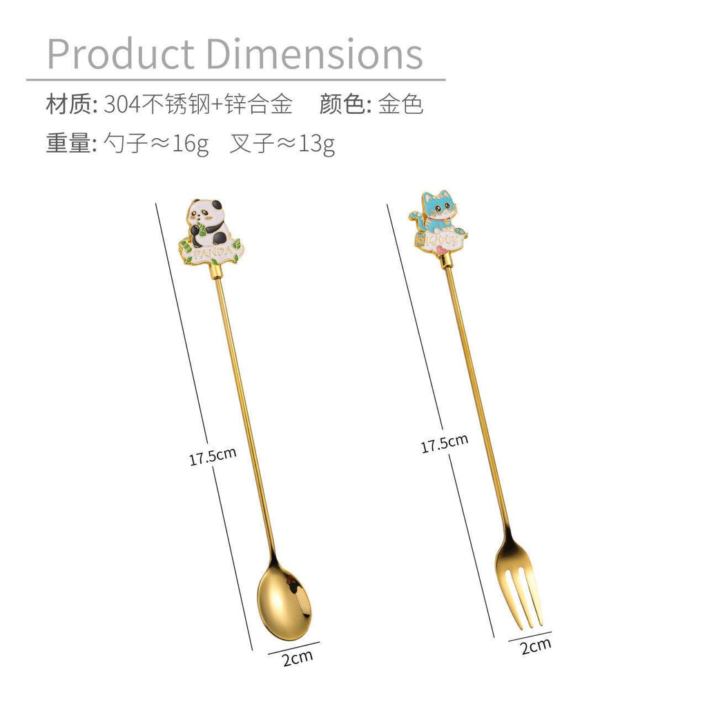 Cartoon Kids 304 Stainless Steel Spoon Zinc Alloy Cake Popsicle Long Ice Spoon Japanese Style Stirring Spoon Dessert Spoon