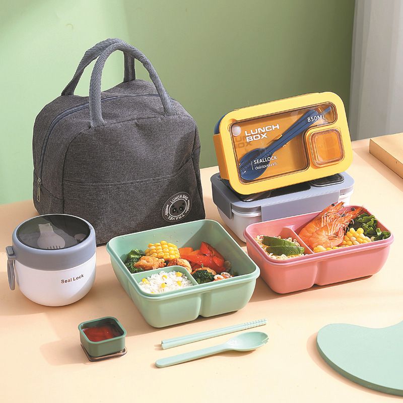 Minimalist Student Compartment Lunch Box Microwave Safe Office Worker Lunch Bento Box Tableware Set
