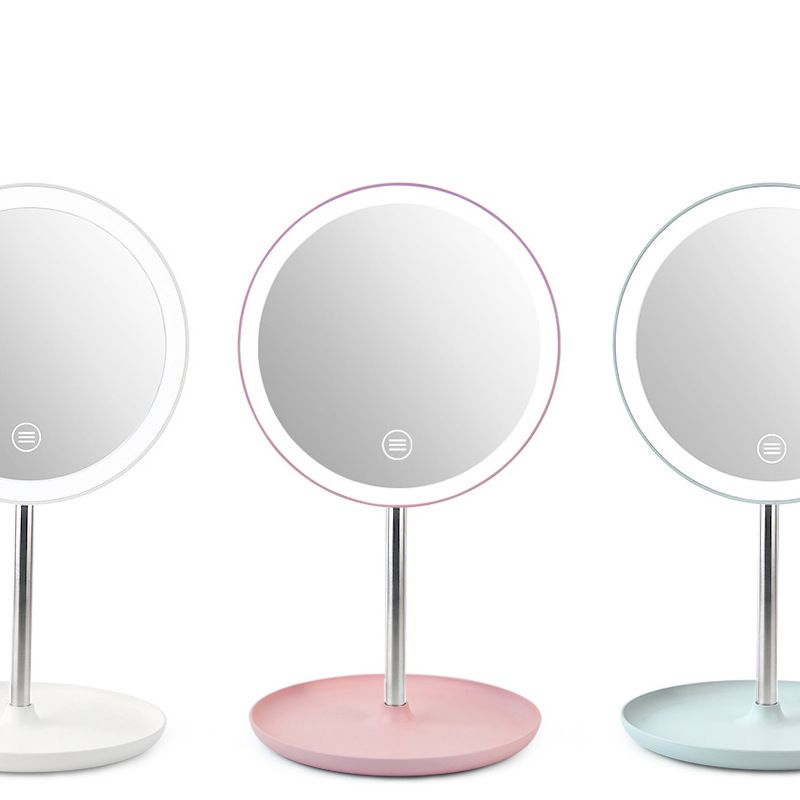 Makeup Mirror LED Desktop Rechargeable with Light Student Dorm Round Vanity Mirror Live Streaming Fill Light Makeup Portable Mirror
