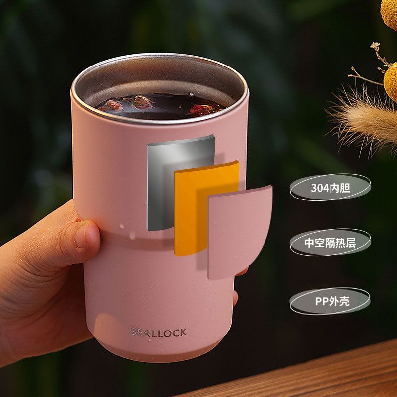 Minimalist Office Worker 304 Stainless Steel Office Double-Layer Mug Student Milk Tea Cup Milk Cup with Lid